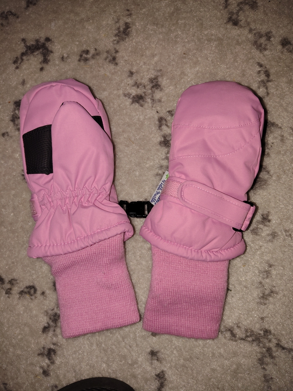 Kids Pink Insulated Mittens with Secure Wrist Strap